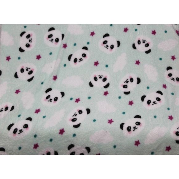 Mint Green Panda Minky Flece Fabric Star Polka Dots Blanket Clothing Mittens Hat - Picture 1 of 5